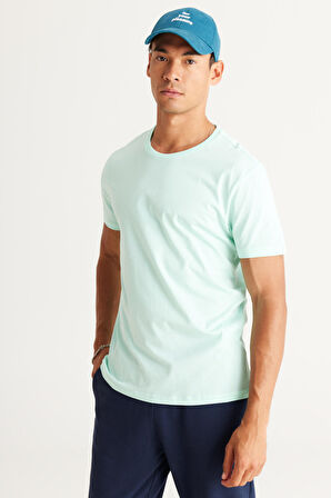 Erkek Mint %100 Pamuk Slim Fit Dar Kesim Bisiklet Yaka Kısa Kollu Tişört
