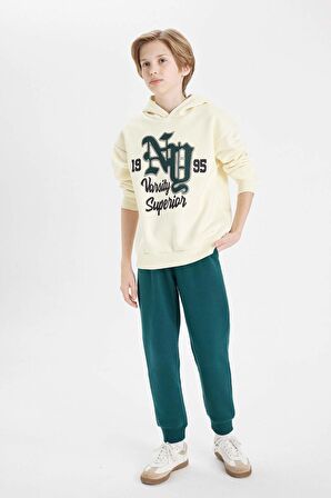 DeFacto Erkek Çocuk Oversize Geniş Kalıp Kapüşonlu Yazı Baskılı Kalın Sweatshirt C9280A824AUER138