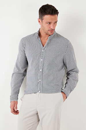 Buratti Pamuklu Çizgili Düğmeli Yaka Uzun Kollu Regular Fit Gömlek Erkek GÖMLEK CF23S112237