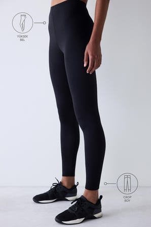 Siyah Yüksek Bel Miracle Fit Crop Tayt