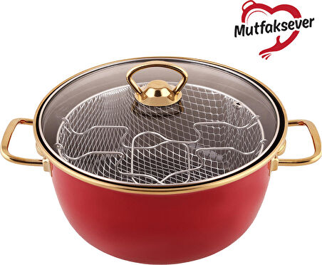 Karaca Retro Emaye 22 Cm Kızartma Tenceresi Kırmızı