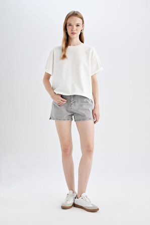 Mom Fit Yüksek Bel Jean Şort