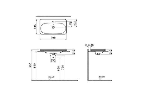 VitrA Nest Trendy 5686B003-0001 Tezgah Lavabo, 80 cm