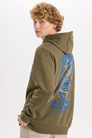 Boxy Fit Kapüşonlu Sırt Baskılı Sweatshirt