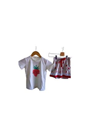 Ekru Kız Çocuk T-shirt Şort Pijama Takımı