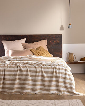 Aviral Çift Kişilik Pamuklu Yatak Örtüsü - Bej