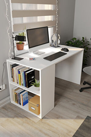 60x120 cm Smyrna Çalışma Masası Kitaplıklı Ofis Masası Bilgisayar Masası Beyaz