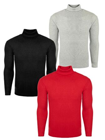 3'li Paket Erkek Boğazlı Balıkçı Triko Kazak