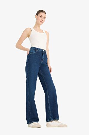 DeFacto 90's Wide Leg Yüksek Bel Uzun Jean Yıkamalı Pantolon E4269AX25SPNM34
