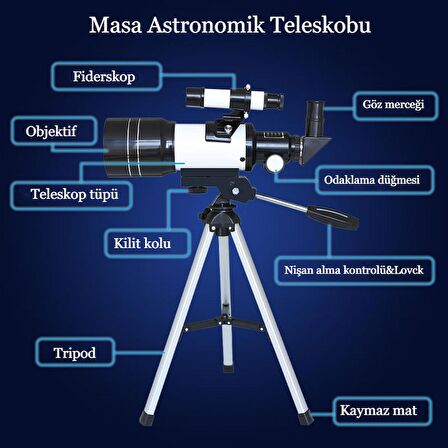 150X Profesyonel Astronomik Uzay-Doğa Gözlem Teleskobu Eğitici-Öğretici Yüksek Çözünürlüklü Teleskop