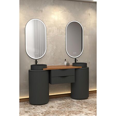 LOTUS DUO 150 CM ANTRASİT LAVABOLU BANYO DOLABI  ANTRASİT - RAF MODÜL HARİÇ