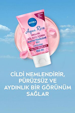 Nivea Aqua Rose Organik Gül Suyu Içeren Makyaj Temizleme Jeli 150ml, Suya Dayanıklı Makyajı Çıkarır