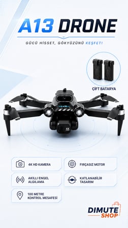 A13 Drone Çift Bataryalı 4K HD Kameralı Fırçasız Motor Akıllı Engel Sensörlü Katlanabilir Drone