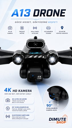 A13 Drone Çift Bataryalı 4K HD Kameralı Fırçasız Motor Akıllı Engel Sensörlü Katlanabilir Drone