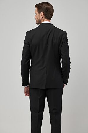 Erkek Siyah Regular Fit Normal Kesim Yünlü Su Ve Leke Tutmayan Nano Takım Elbise