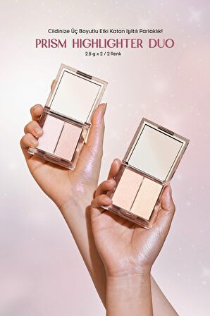 İnci Tanecikli Yoğun Işıltı Sağlayan 2’li Highlighter Clio Prism Highlighter Duo (01 Cream Fizz)