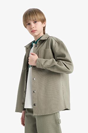 Erkek Çocuk Oversize Geniş Kalıp Polo Yaka Twill Uzun Kollu Gömlek