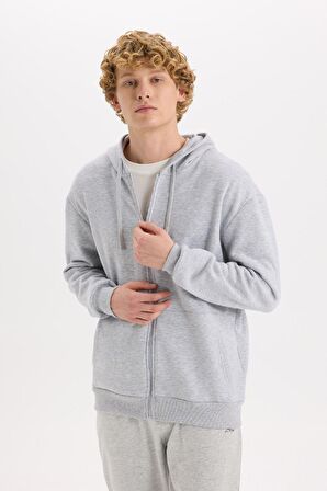 DeFacto Comfort Fit Rahat Kalıp Kapüşonlu Kalın İçi Yumuşak Tüylü Fermuarlı Sweatshirt D2323AX24AUGR389