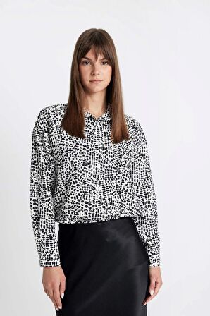 DeFacto Relax Fit Desenli Uzun Kollu Gömlek Tunik D1435AX24HSER105