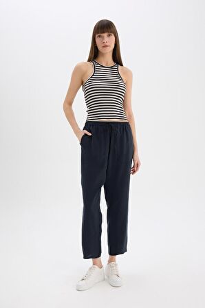 Straight Fit Çift Cepli Yüksek Bel Düz Paça Modal Pantolon