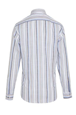Kahverengi Çizgili Slim Fit Gömlek | S