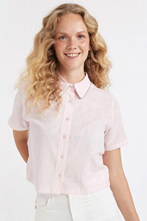 DeFacto Crop Kısa Kollu Açık Pembe Gömlek D4170AX24SMPN289