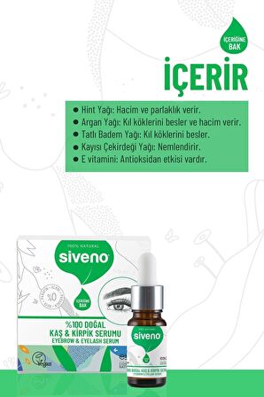 Siveno %100 Doğal Kaş ve Kirpik Serumu Bitkisel Yoğunlaştırıcı Canlandırıcı Yoğun Bakım Yağı Vegan 10 ml