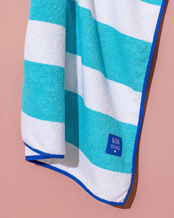 Biasse %100 Pamuk Plaj Havlusu - Beyaz/Turkuaz - 70x150 cm