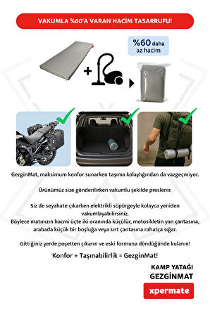 XPERMATE GezginMat Kamp Yatağı Taşıma Çantalı Kamp Matı Fermuarlı Kamp Minderi Çadır Matı Su itici Kumaş 70x180x6cm