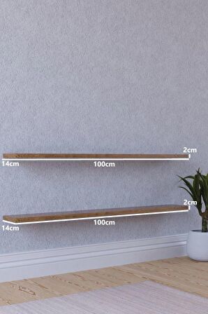 100 Cm Ikili Safir Meşe Mdf Uçan Duvar Rafı Gizli Bağlantı Kitaplık