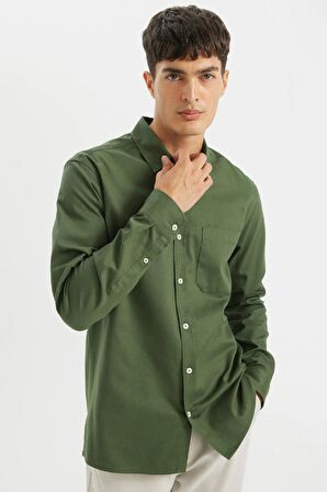 DeFacto Regular Fit Düğmeli Basic Düz Gabardin Pamuklu Uzun Kollu Gömlek A5383AX24AUGN900