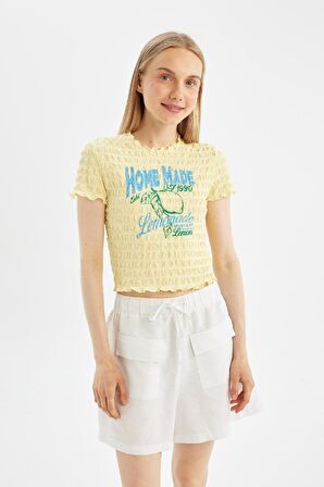 DeFacto Coool Fitted Bisiklet Yaka Baskılı Kısa Kollu Tişört D2616AX24SMYL273