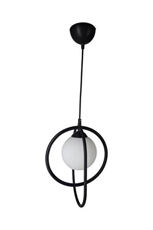 Olimpiyat Siyah Tekli Beyaz Camlı Avize | Kaliteli Modern Metal Avize