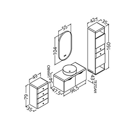 BELISSIMO 100 CM BEYAZ LAVABOLU BANYO DOLABI  BEYAZ /  KAYIN - YAN ÜNİTE VE BOY DOLAP DAHİL