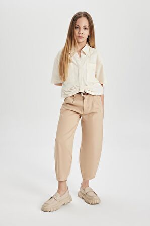 DeFacto Kız Çocuk Barrel Fit Geniş Paça Pamuklu Kemerli Pantolon C0450A824SMBG322