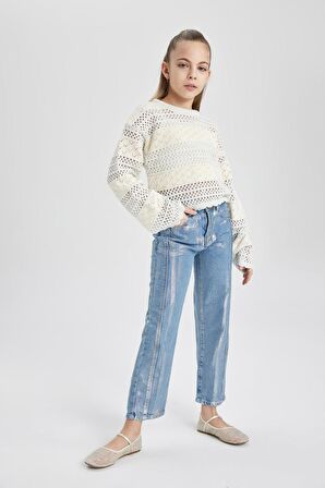 DeFacto Kız Çocuk Wide Leg Geniş Bol Paça Jean Pantolon C1988A824SPNM55