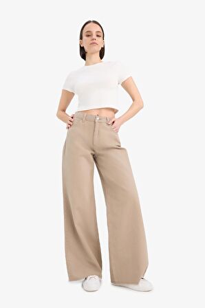 DeFacto Wide Leg Gabardin Pantolon Geniş Paça Normal Bel Standart Boy Cepli E4381AX25SPBG644