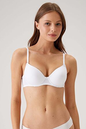 2'li Ekonomik Paket Beyaz 6805 Adria Balenli Push Up Dolgulu Micro Sütyen Set - C Cup Seçenegiyle