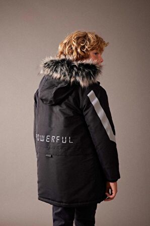 DeFacto Erkek Çocuk Su İtici Çıkarılabilir Kürk Kapüşonlu Pelüş Astar Kaban A2260A823CWBK27