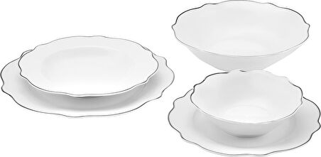 Karaca Daisy Platinium Wave Shape Bol Kaseli 27 Parça 6 Kişilik Porselen Yemek Takımı