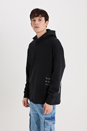 Boxy Fit Kapüşonlu Sırt Baskılı Sweatshirt
