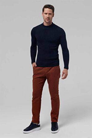 Twn Slim Fit Lacivert Rib Örgü Yarım Balıkçı Yünlü Triko Kazak 9EC060631770M