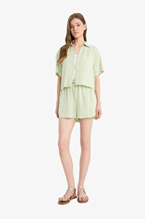 DeFacto Normal Esnek Belli Cepli Keten Karışımlı Şort F3181AX25SMGN1181