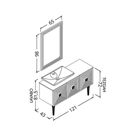 MOSTAR 120 CM BEYAZ LAVABOLU BANYO DOLABI  BEYAZ  - ÜST YAN DOLAP MODÜL HARİÇ