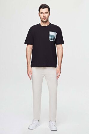Oversize Siyah Baskılı %100 Pamuk T-shirt 2EC14ORT05210