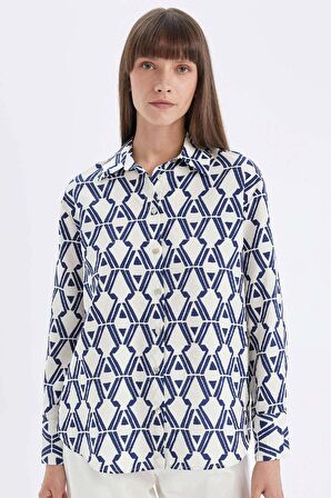 DeFacto Oversize Geniş Kalıp Desenli Uzun Kollu Gömlek D4511AX24AUNV31