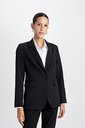 DeFacto Fitted Ceket Yaka Düğmeli Basic Düz Blazer Ceket D3157AX24WNBK81