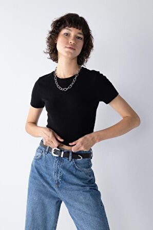 DeFacto Coool Fitted Ribana Basic Düz Kısa Kollu Tişört T9631AZ23SMBK81