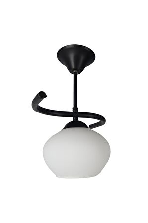 Fuji Siyah Tekli Beyaz Yatsı Camlı Avize | Kaliteli Modern Metal Avize