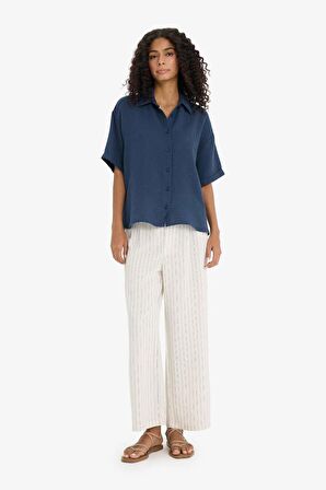 DeFacto Regular Fit Müslin Kısa Kollu Gömlek F0884AX25SMNV125